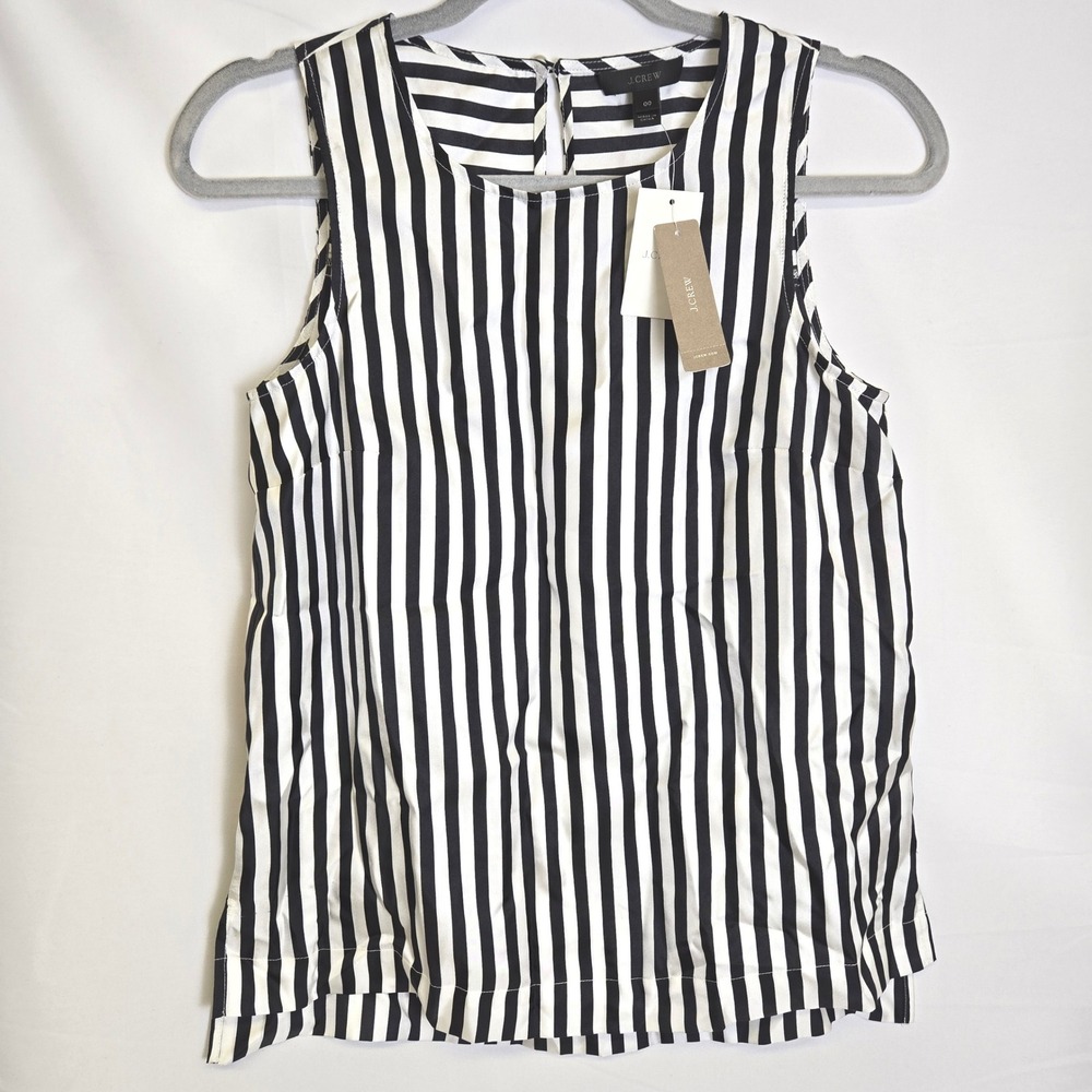 J. Crew Silk Striped Tank Top Keyhole Black White Size‎ 00 $88 MSRP New Flawed